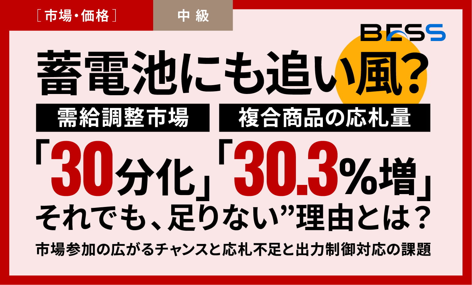蓄電池にも追い風？需給調整市場「30分化」で複合商品の応札量30.3％増でも“足りない”理由〜市場参加の広がるチャンスと応札不足と出力制御対応の課題〜